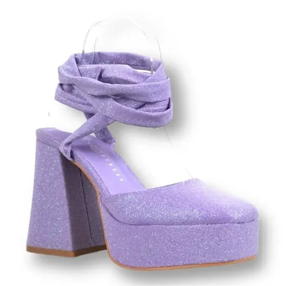 Daisy Street for Dolls Kill purple glitter platform tie up heels sz5 - Picture 3 of 9